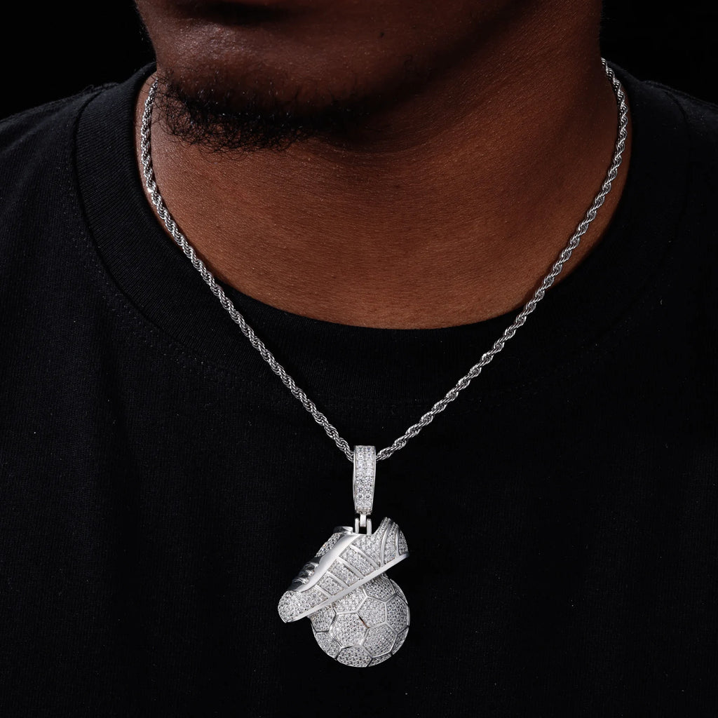 Unisex 925 Sterling Silver VVS Moissanite Iced Out Soccer Shoe Pendant TQP1078