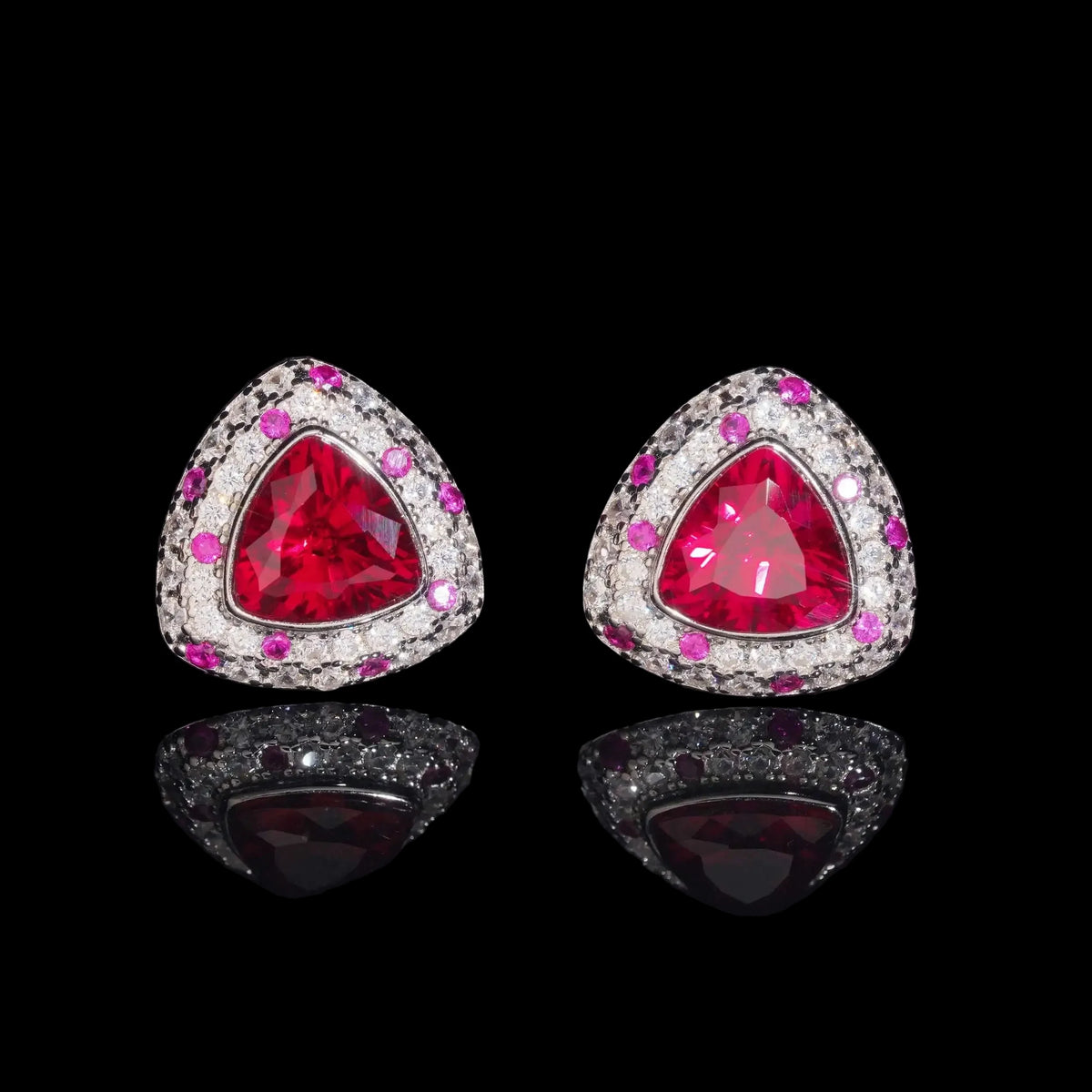 Women's Round Brilliant Cut VVS Moissanite & Lab Grown Ruby Push Back Stud Earrings 925 Sterling Silver