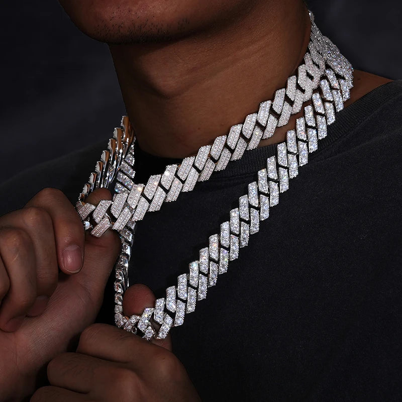 Men's 20mm Round Brilliant Cut VVS Moissanite Cuban Link Chain Necklace 925 Sterling Silver