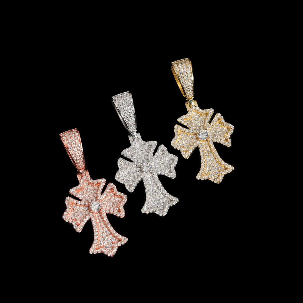 Unisex 925 Sterling Silver VVS Moissanite Cross Iced Out Pendant