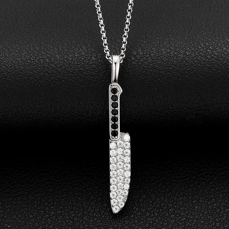 Unisex 925 Sterling Silver VVS Moissanite Fruit Knife Iced Out Pendant
