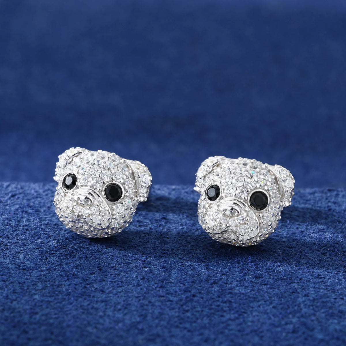 Unisex Iced Out 925 Sterling Silver VVS Moissanite Little Bulldog Stud Earrings