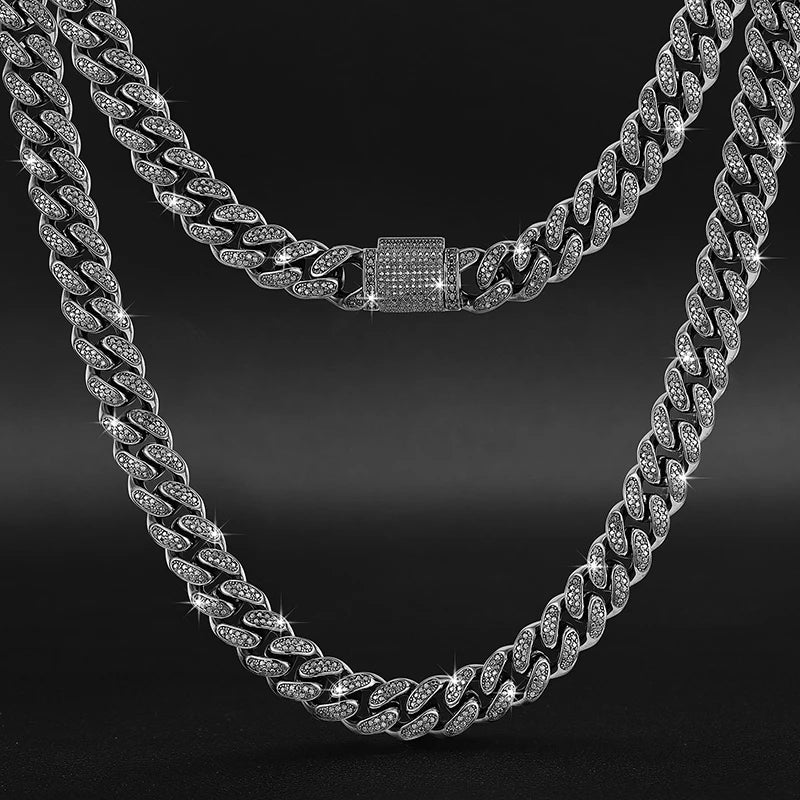 Men's 12mm Round Brilliant Cut VVS Moissanite Cuban Link Chain Necklace 925 Sterling Silver
