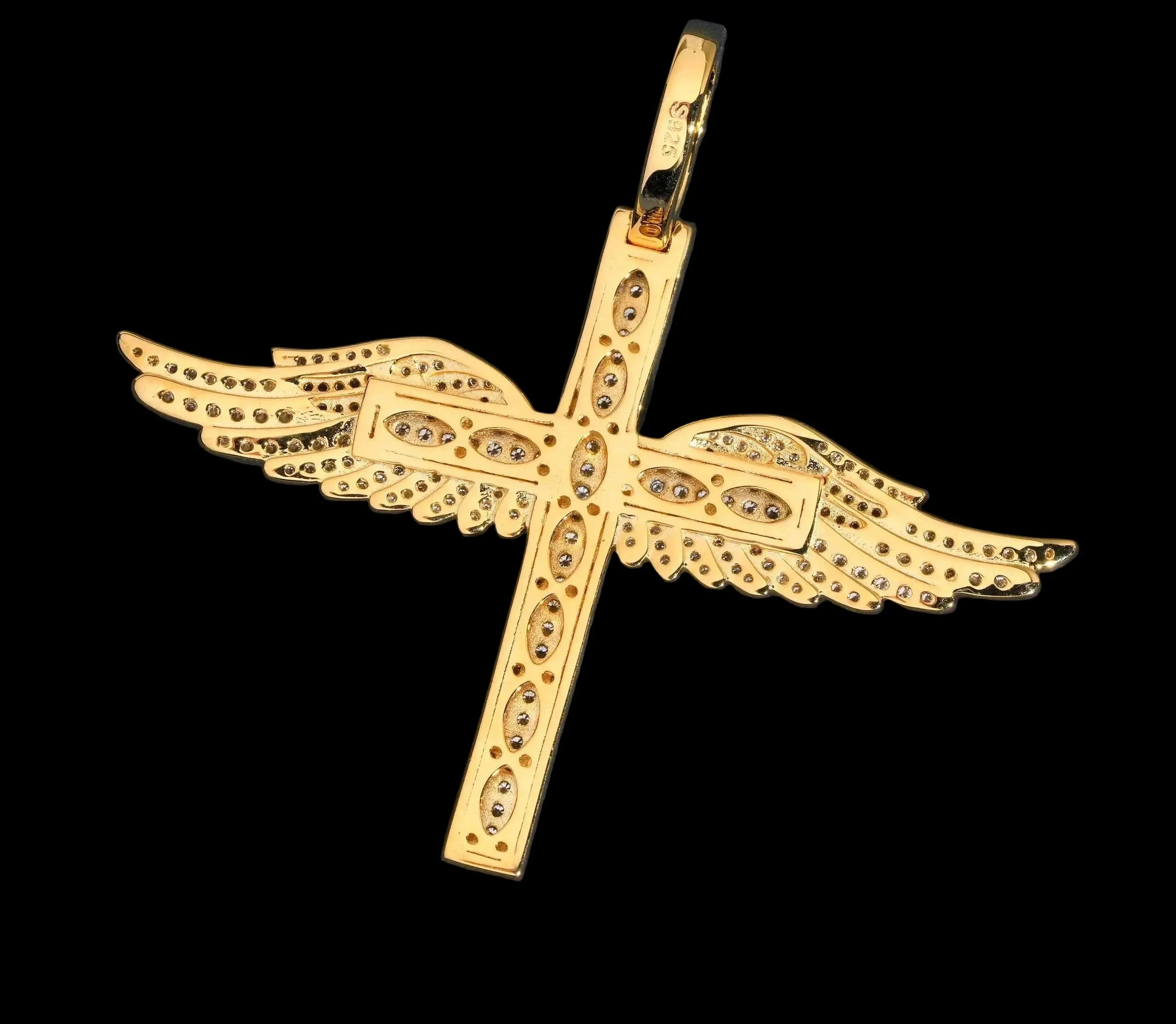 Unisex 925 Sterling Silver VVS Moissanite Cross Wing Iced Out Pendant P7816