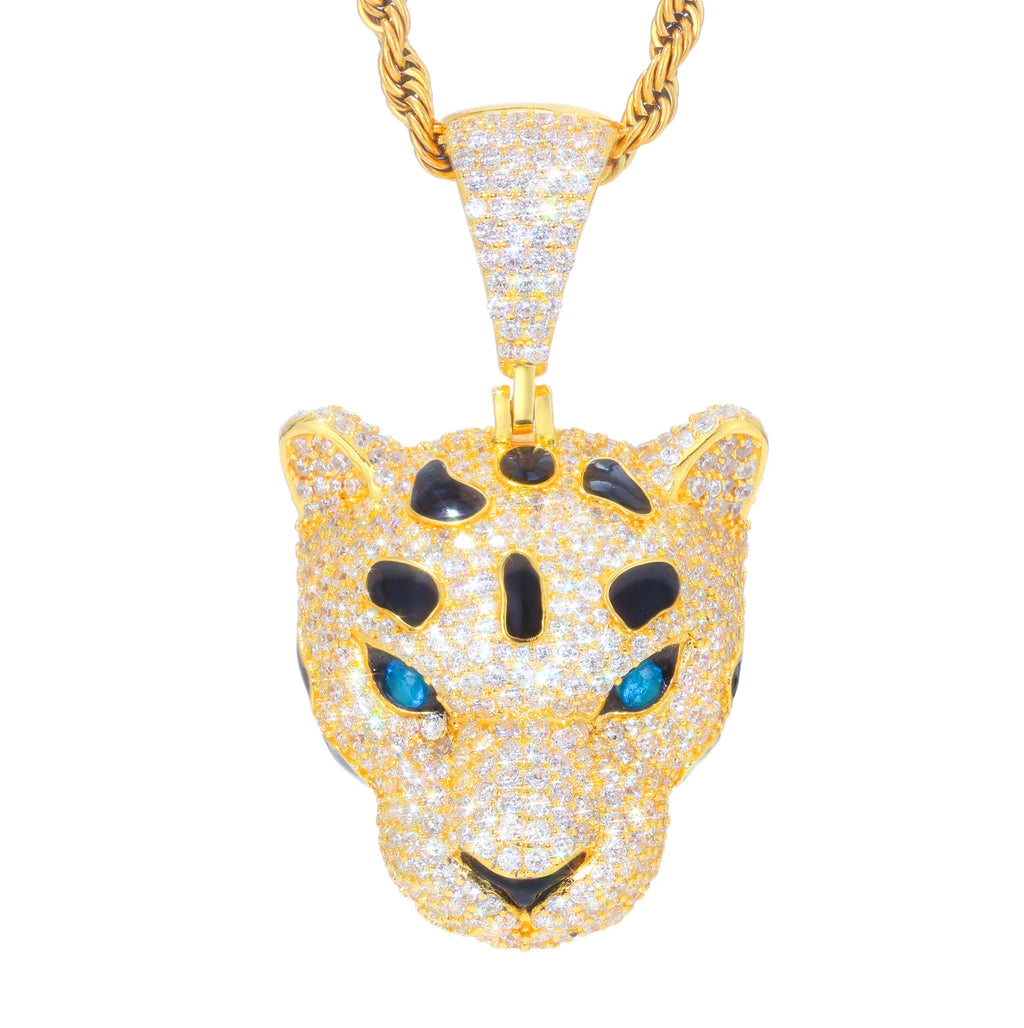 Unisex 925 Sterling Silver VVS Moissanite Iced Out Leopard Head Pendant TQP0801