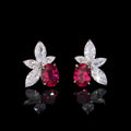 Women's 925 Sterling Silver Lab Grown Ruby and Moissanite Stud Earrings