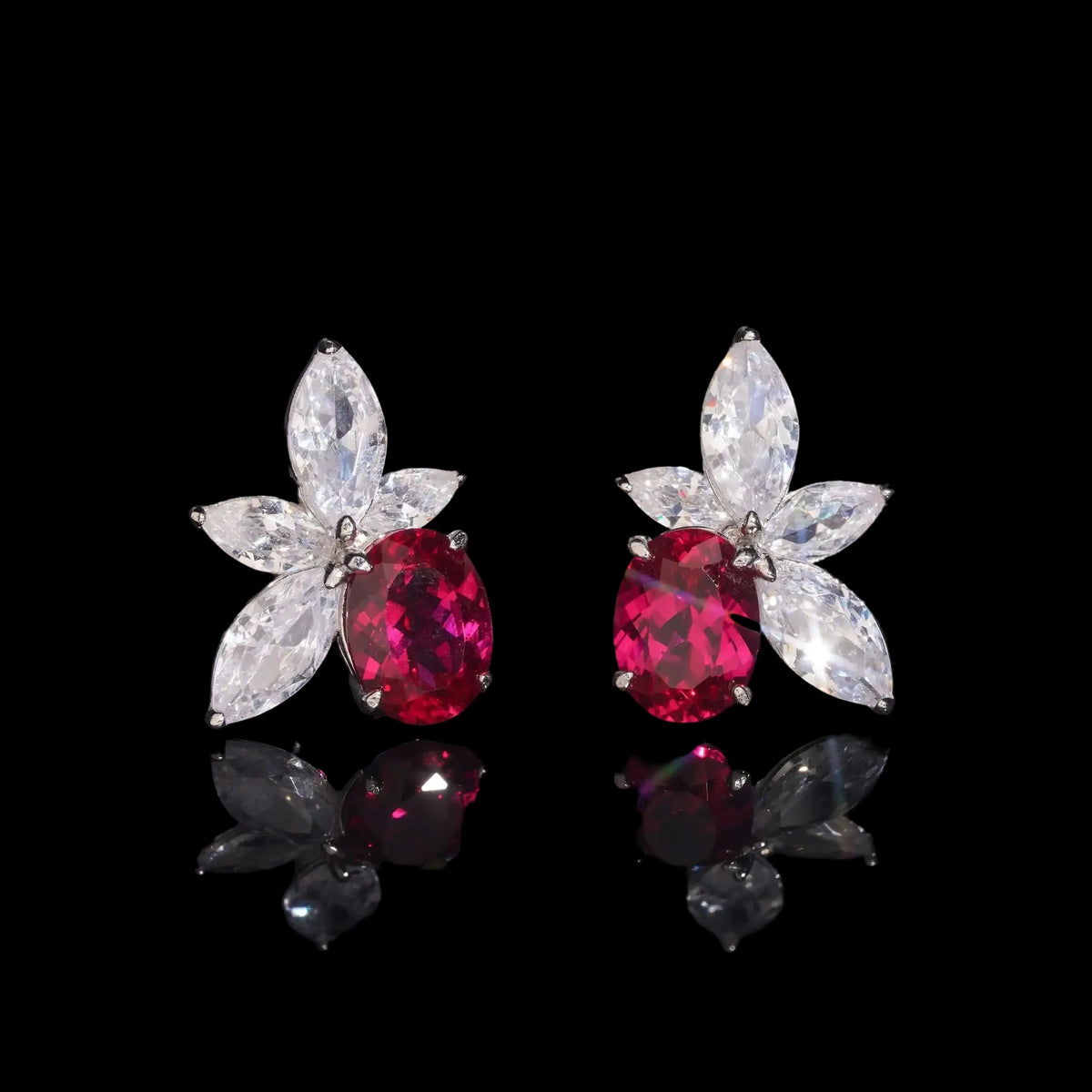 Women's 925 Sterling Silver Lab Grown Ruby and Moissanite Stud Earrings
