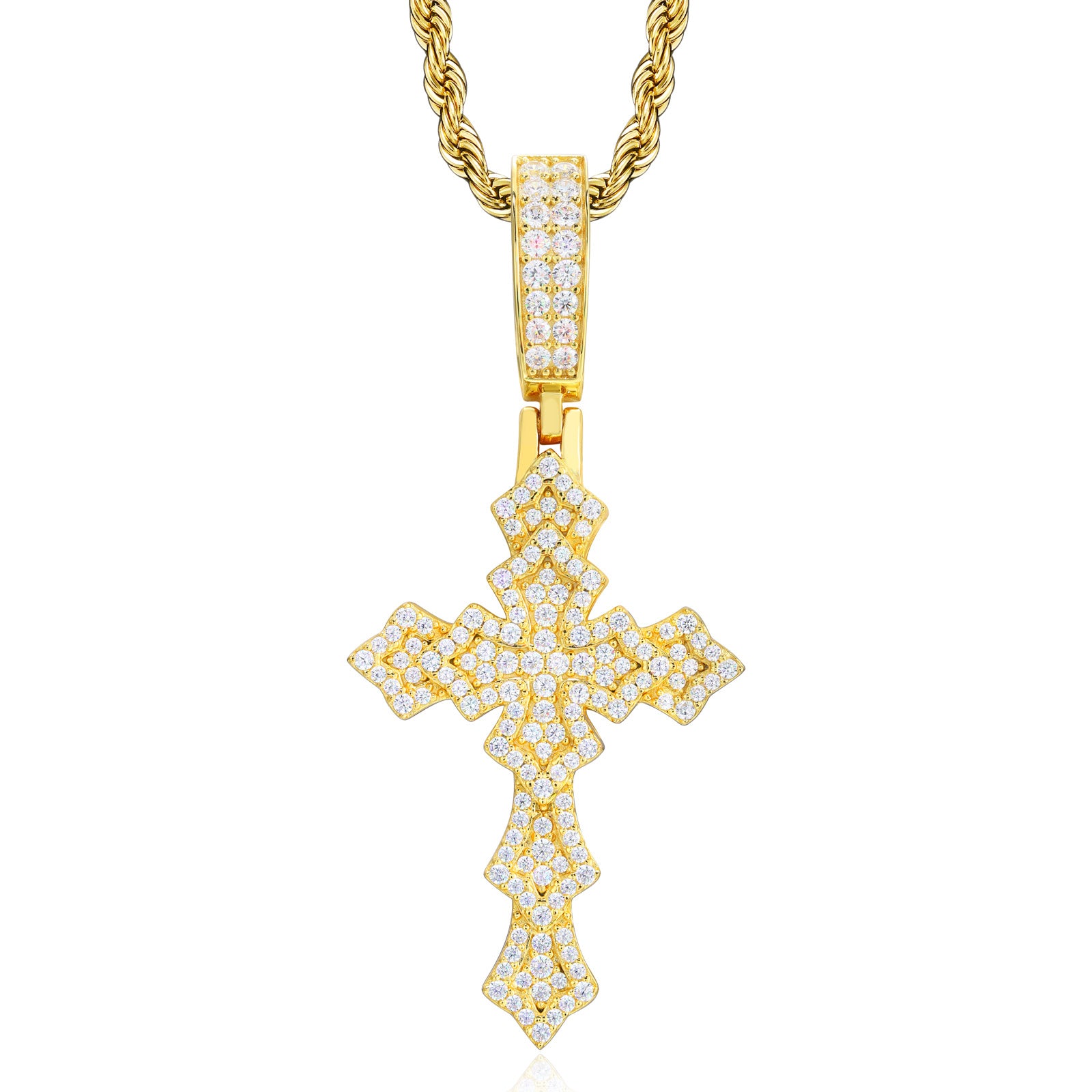 Unisex 925 Sterling Silver VVS Moissanite Iced Out Layered Lily Cross Pendant TQP0858
