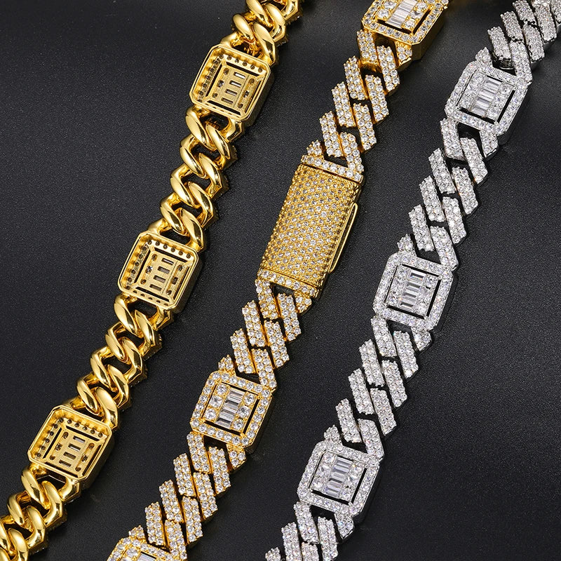 Men's 15mm Round Brilliant Cut VVS Moissanite Cuban Link Chain Necklace 925 Sterling Silver