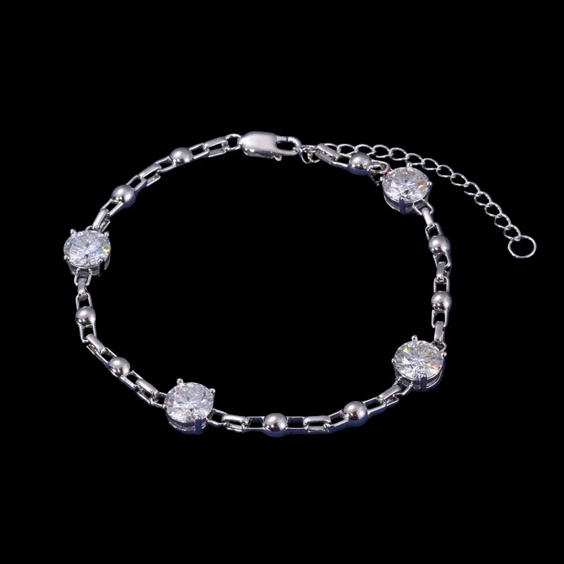 Unisex Iced Out 925 Sterling Silver VVS Moissanite Round Brilliant Cut Bead Link Chain Bracelet 8mm