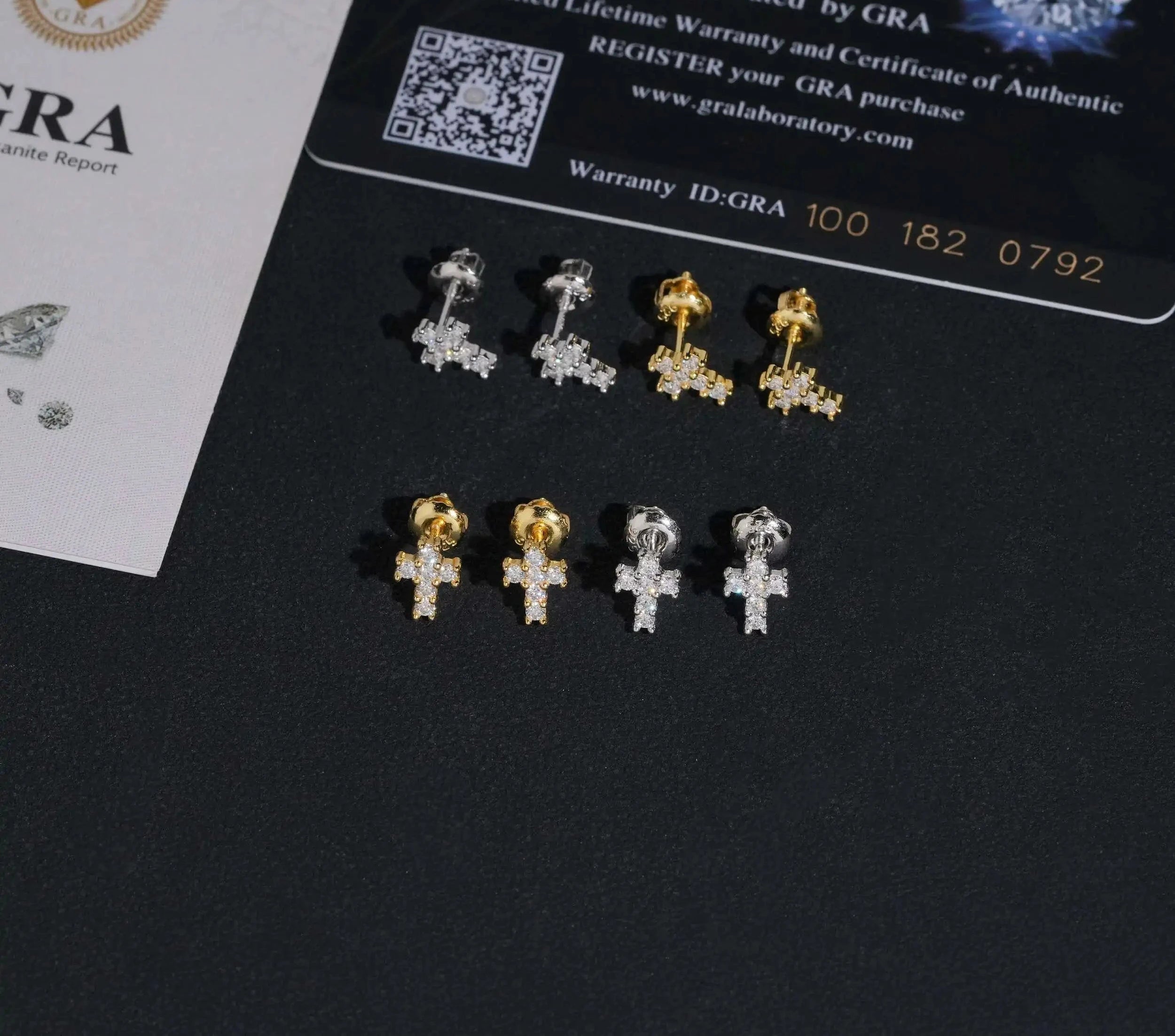 Unisex Iced Out 925 Sterling Silver VVS Moissanite Round Brilliant Cut Cross Screw Back Stud Earrings