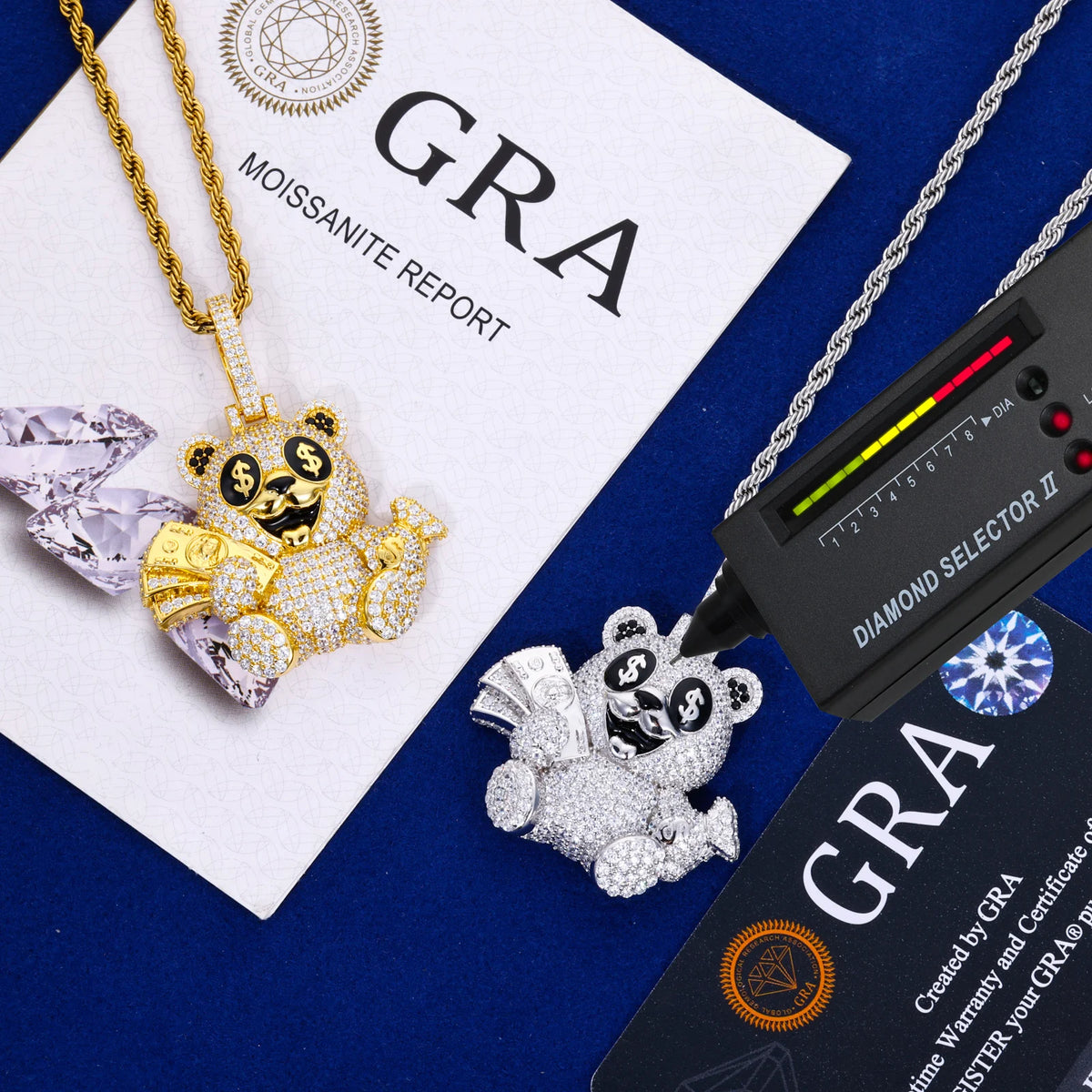 Men's 925 Sterling Silver VVS Moissanite Iced Out Money Dollar Teddy Bear Pendant TQP0891