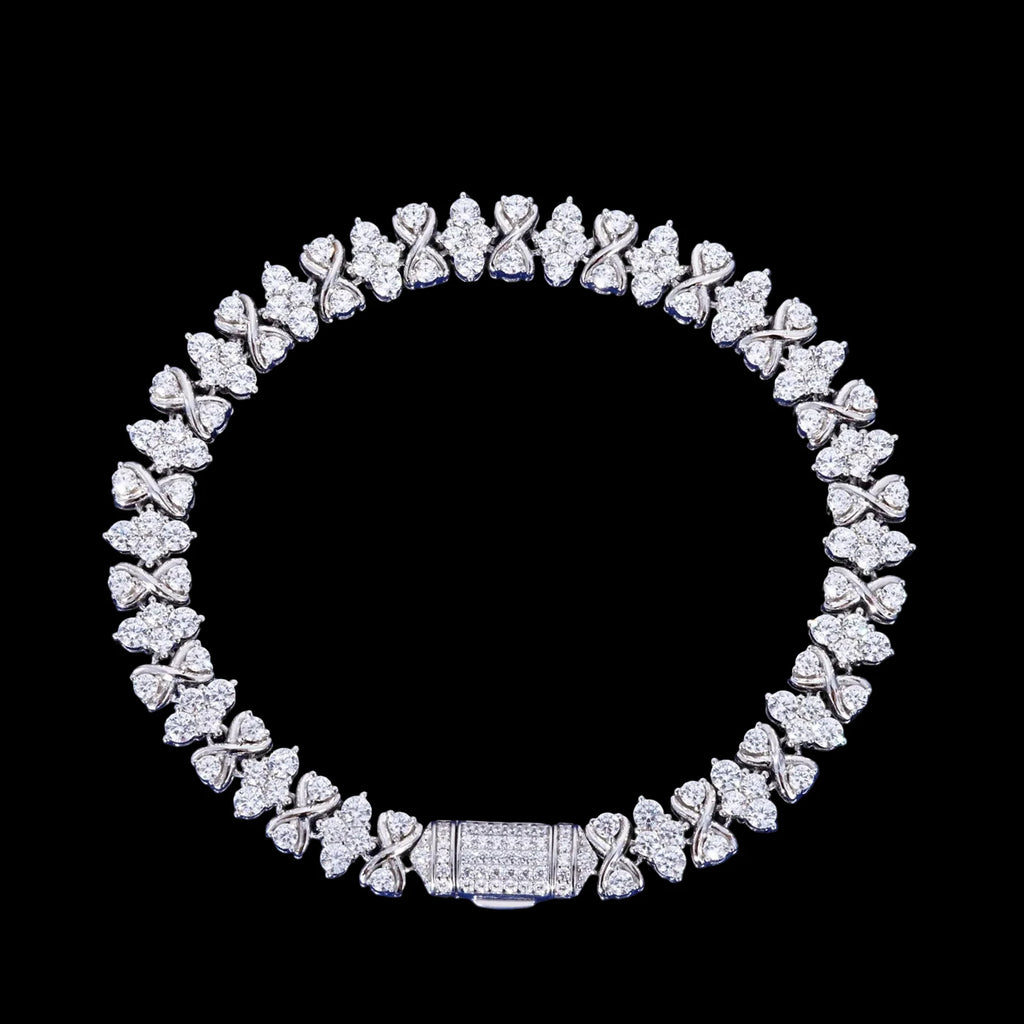 Unisex Iced Out 925 Sterling Silver VVS Moissanite Round Brilliant Cut Infinity Star Chain Link Bracelet