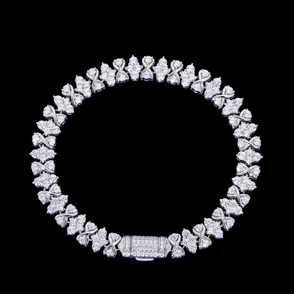 Unisex Iced Out 925 Sterling Silver VVS Moissanite Round Brilliant Cut Infinity Star Chain Link Bracelet