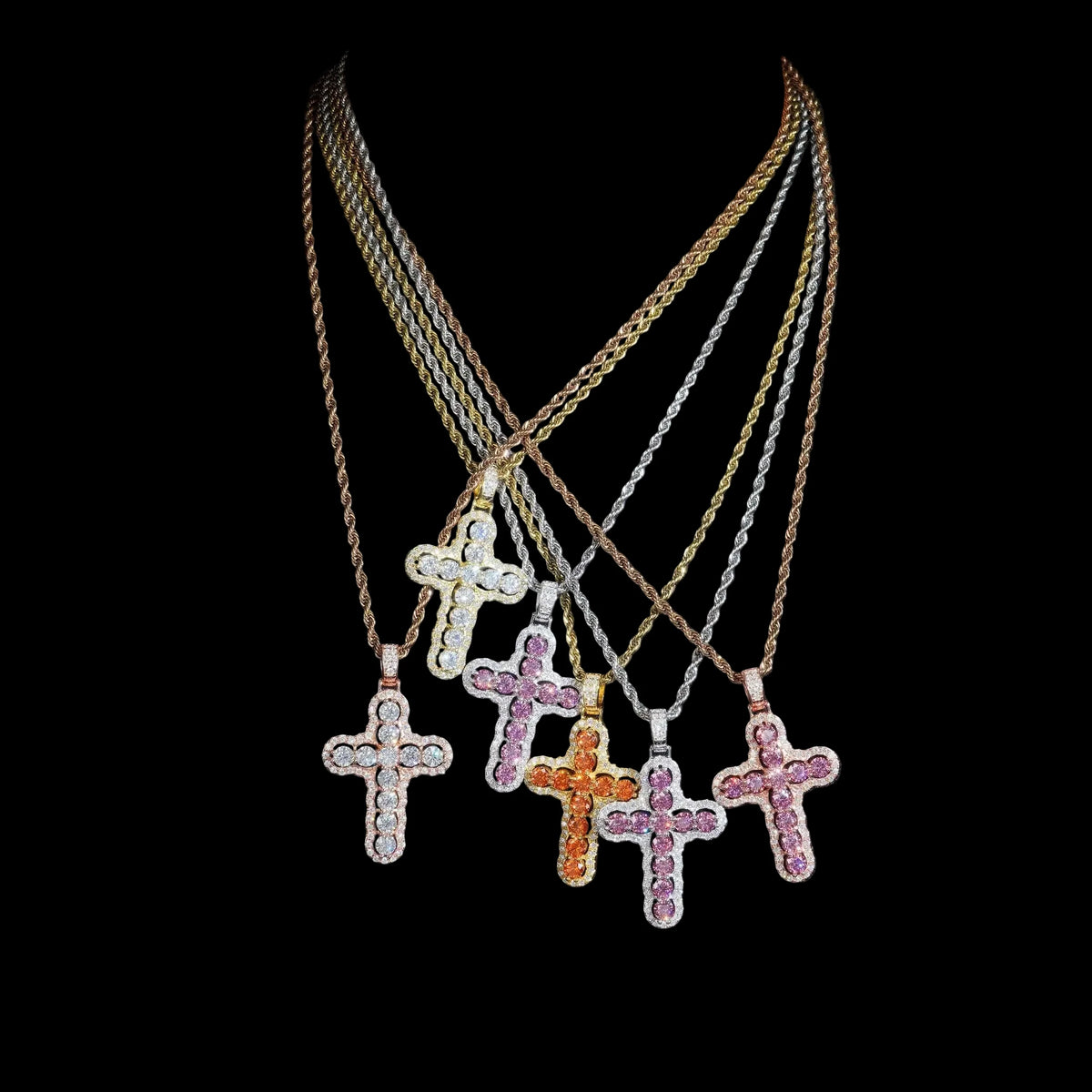 Unisex 925 Sterling Silver VVS Moissanite Crown Cross Iced Out Pendant P7405