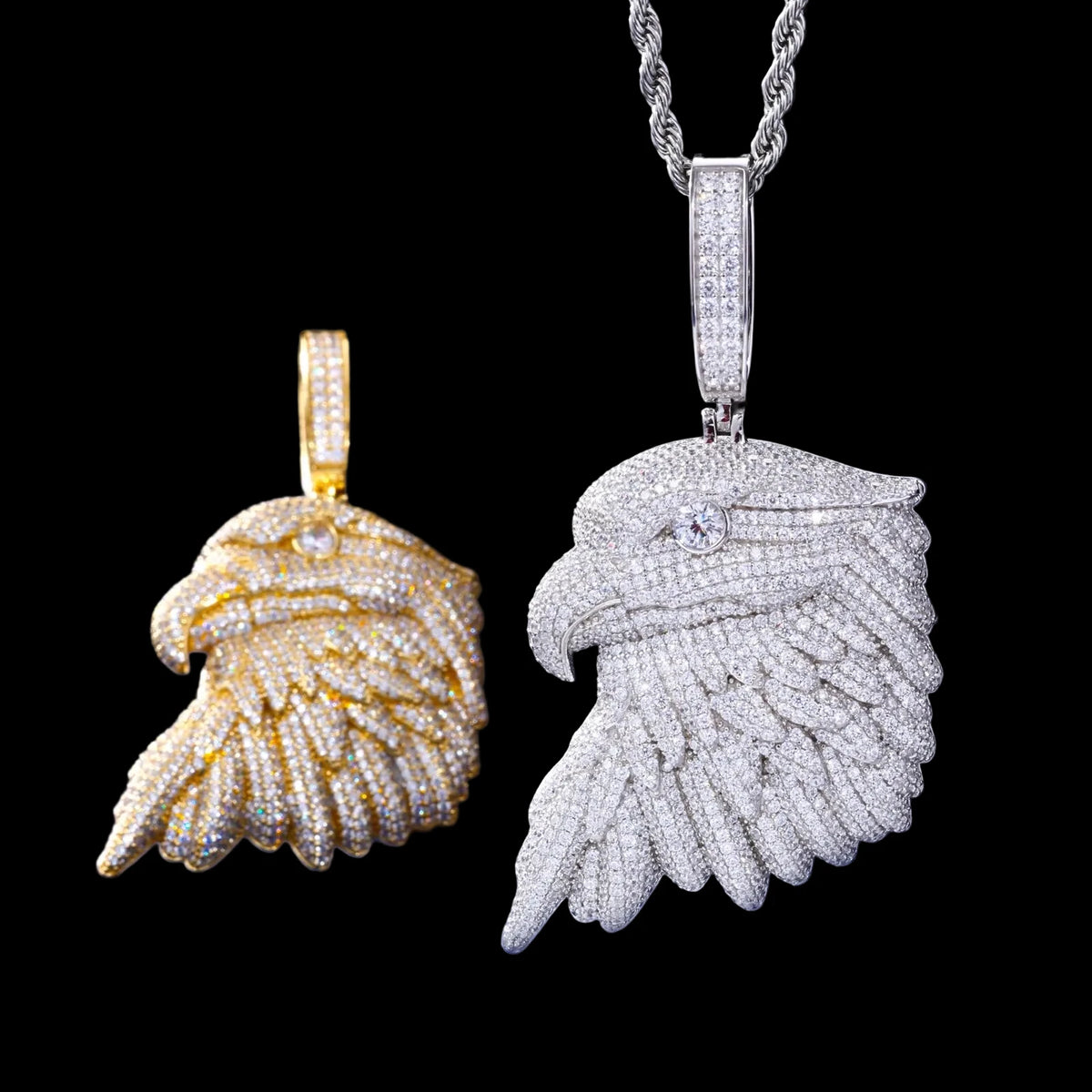 Unisex 925 Sterling Silver VVS Moissanite American White Eagle Iced Out Pendant TQP0784