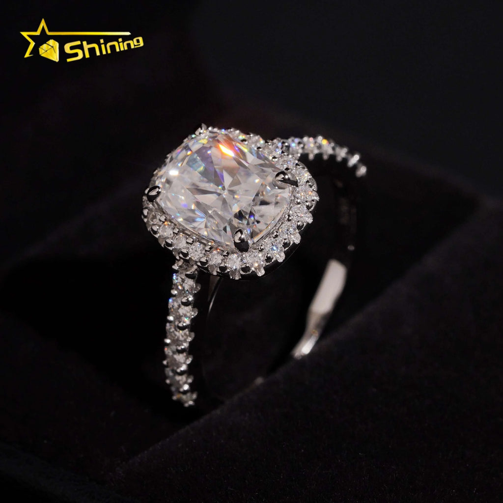Unisex Cushion Cut 3ct VVS Moissanite Engagement Ring 925 Sterling Silver