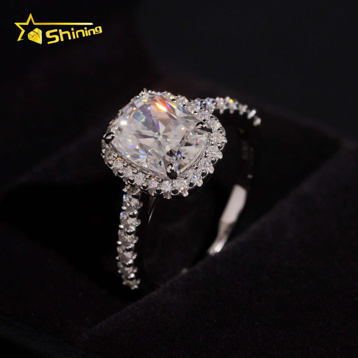 Unisex Cushion Cut 3ct VVS Moissanite Engagement Ring 925 Sterling Silver