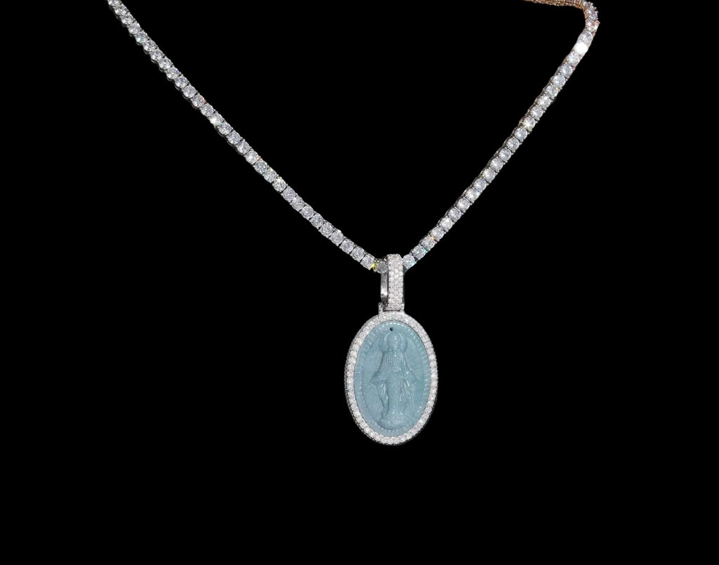 Unisex Iced Out Jade Pendant 925 Sterling Silver VVS Moissanite BP4664
