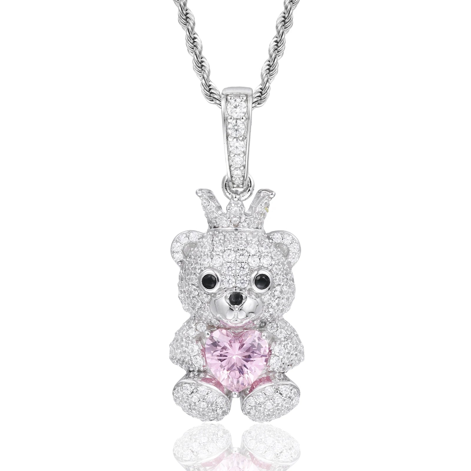 Unisex 925 Sterling Silver VVS Moissanite Iced Out Teddy Bear Pendant TQP0895
