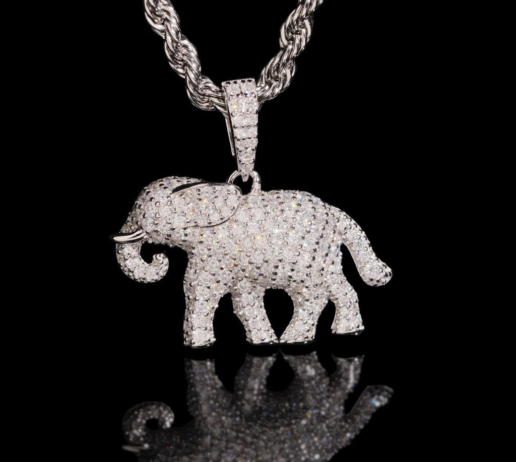 Unisex 925 Sterling Silver VVS Moissanite Elephant Iced Out Pendant