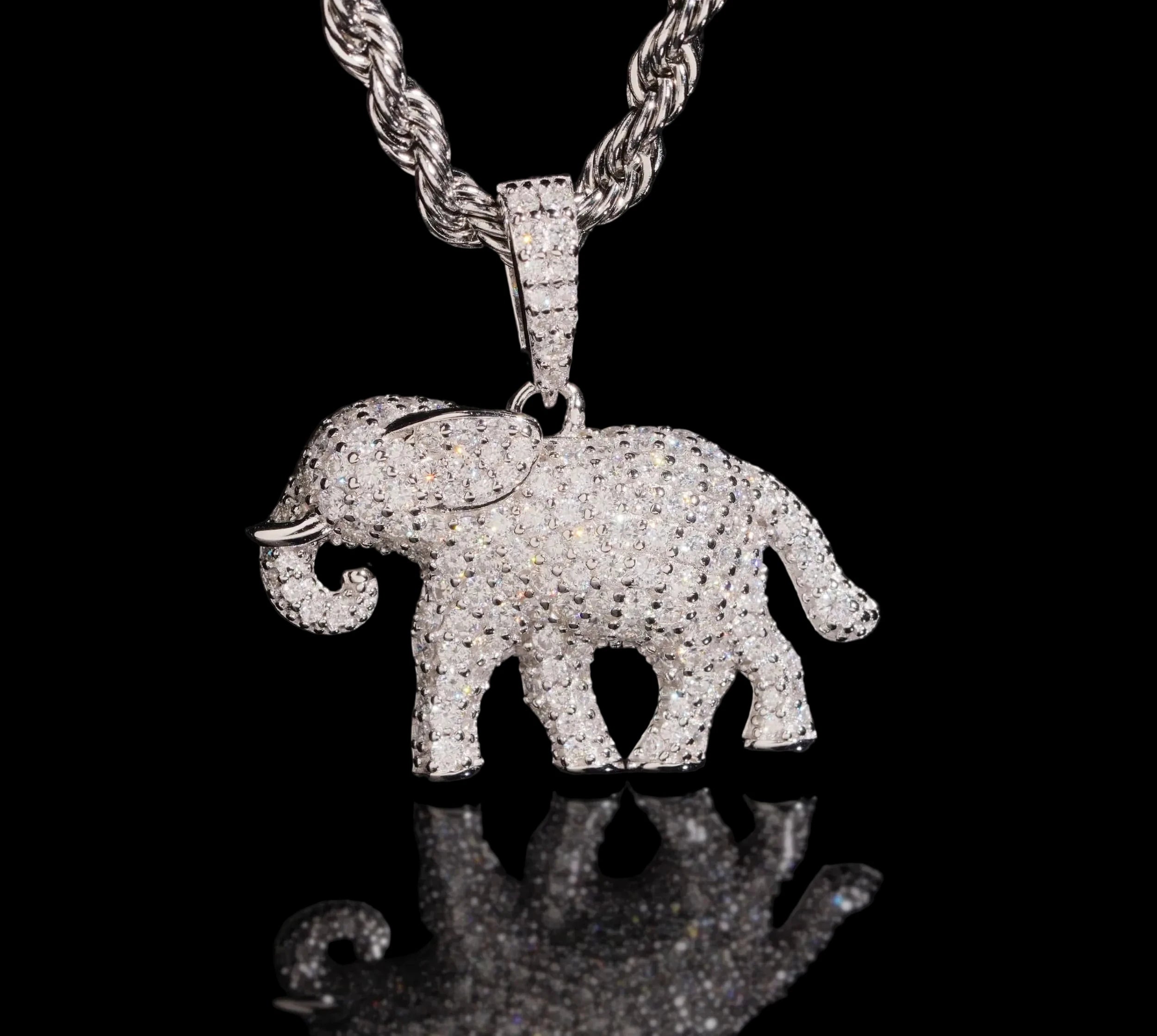 Unisex 925 Sterling Silver VVS Moissanite Elephant Iced Out Pendant