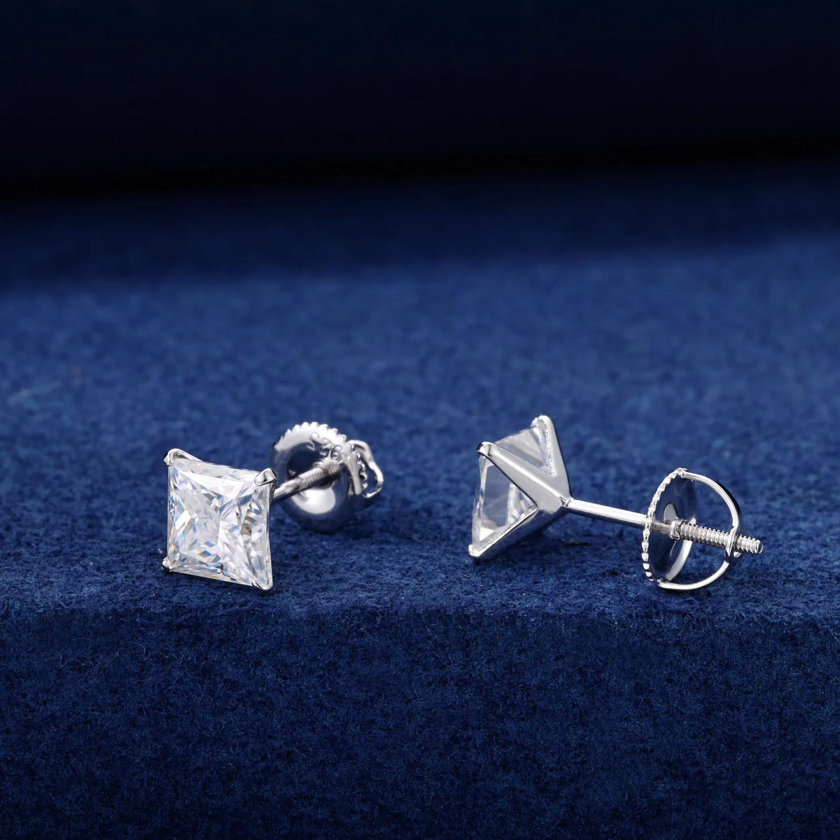 Unisex Princess Cut Moissanite Stud Earrings 925 Sterling Silver