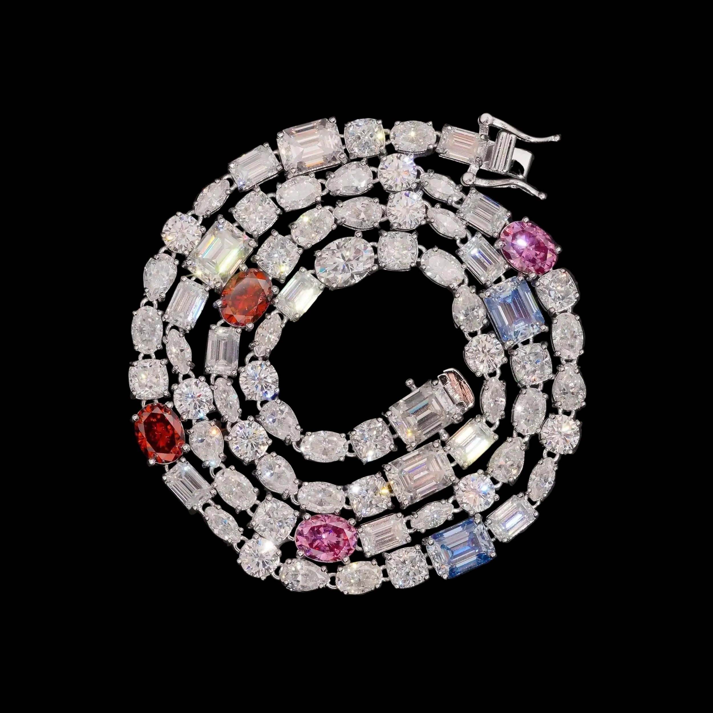 Unisex Mix Fancy Cut VVS Moissanite Tennis Chain Necklace 925 Sterling Silver