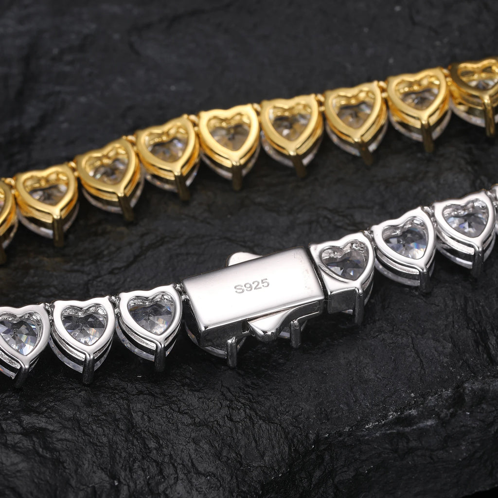 Unisex 5mm Round Brilliant Cut VVS Moissanite Heart Tennis Bracelet 925 Sterling Silver