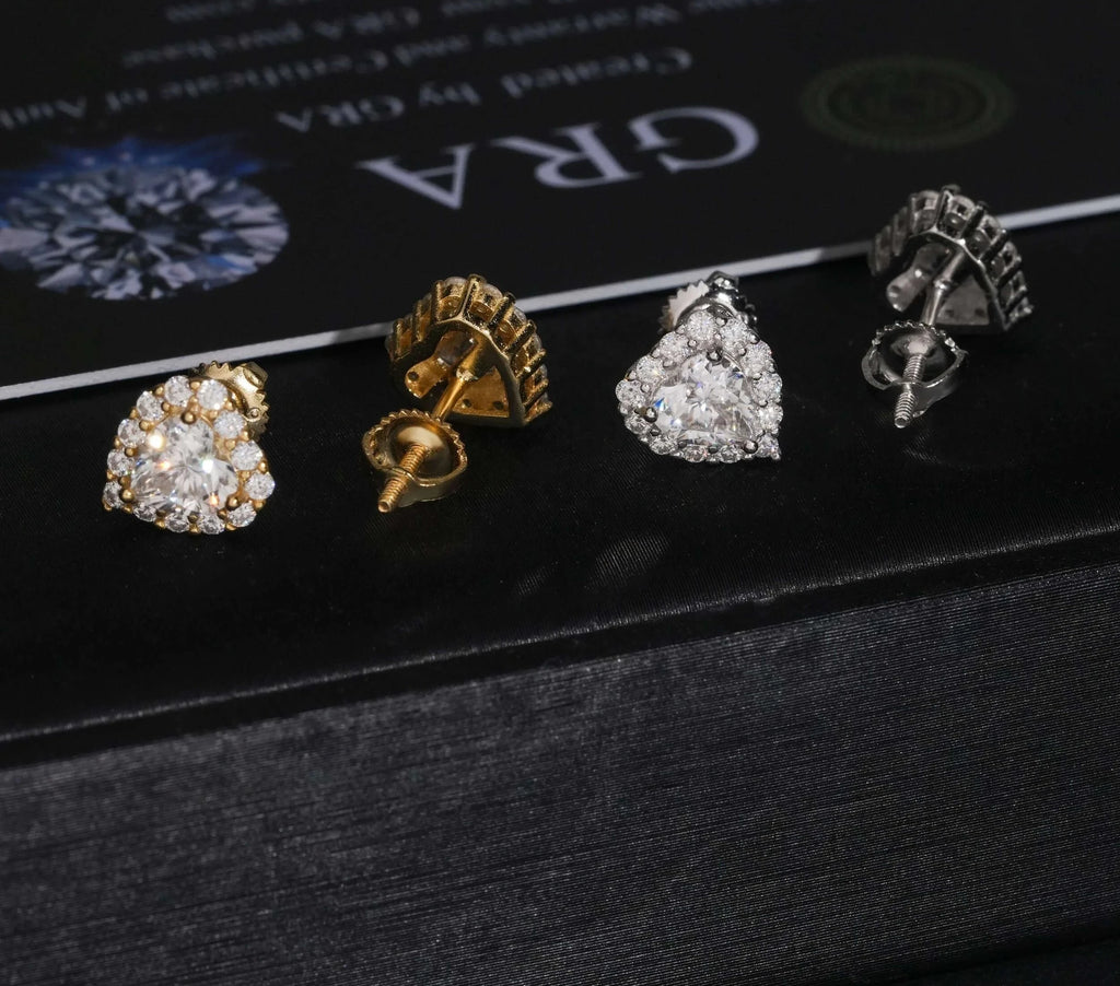 Unisex 925 Sterling Silver VVS Moissanite Heart Stud Earrings