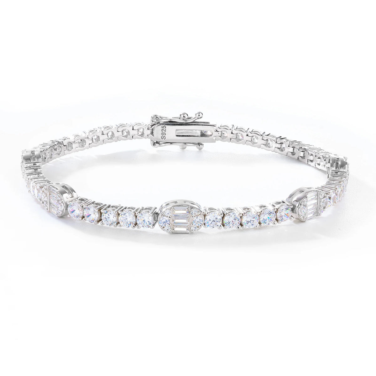 Unisex 3mm Oval Cut VVS Moissanite Tennis Bracelet 925 Sterling Silver