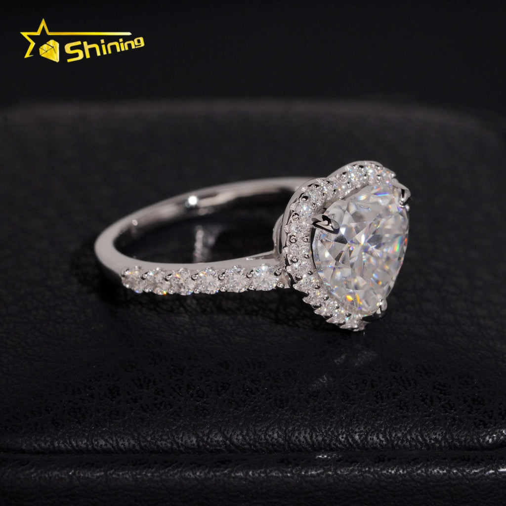 Women's Heart Cut VVS Moissanite Halo Engagement Ring 925 Sterling Silver