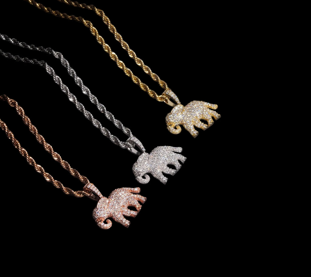 Unisex 925 Sterling Silver VVS Moissanite Elephant Iced Out Pendant