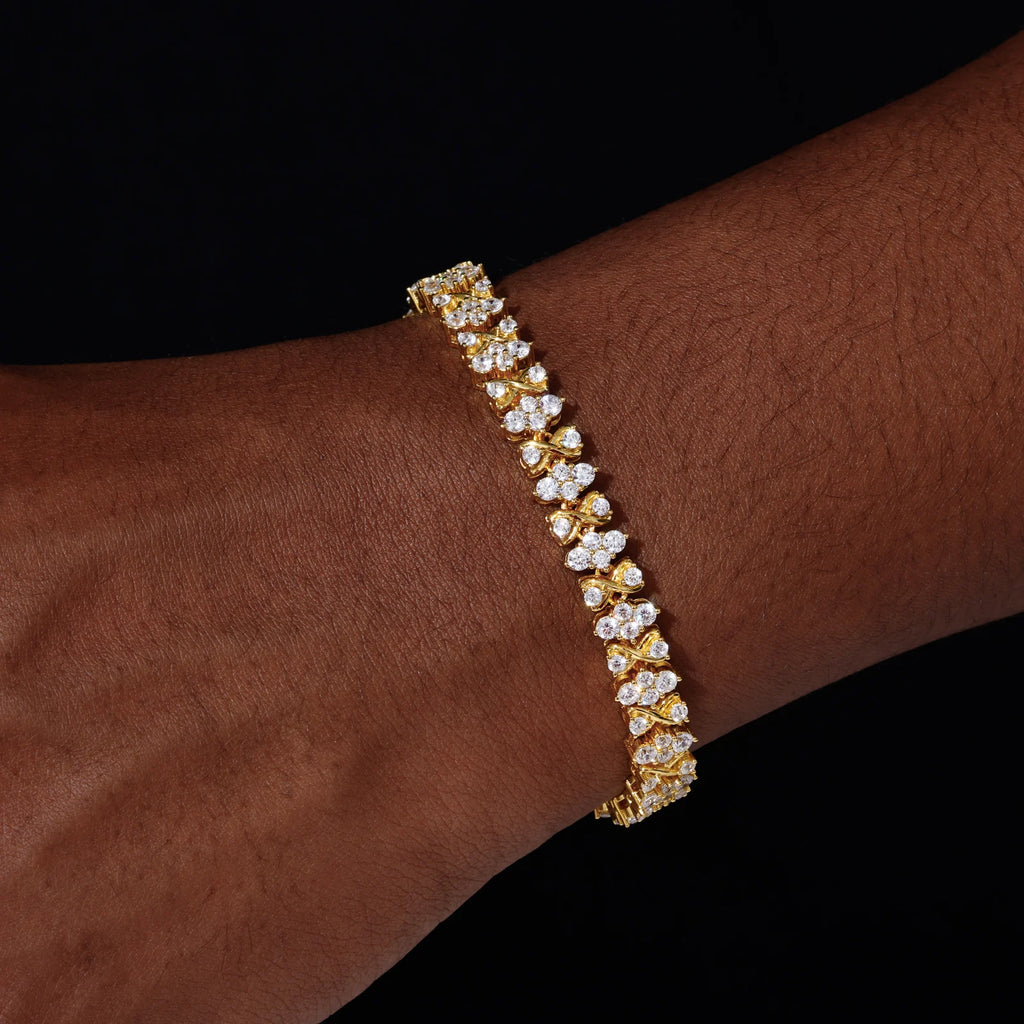 Unisex Iced Out 925 Sterling Silver VVS Moissanite Round Brilliant Cut Infinity Star Chain Link Bracelet