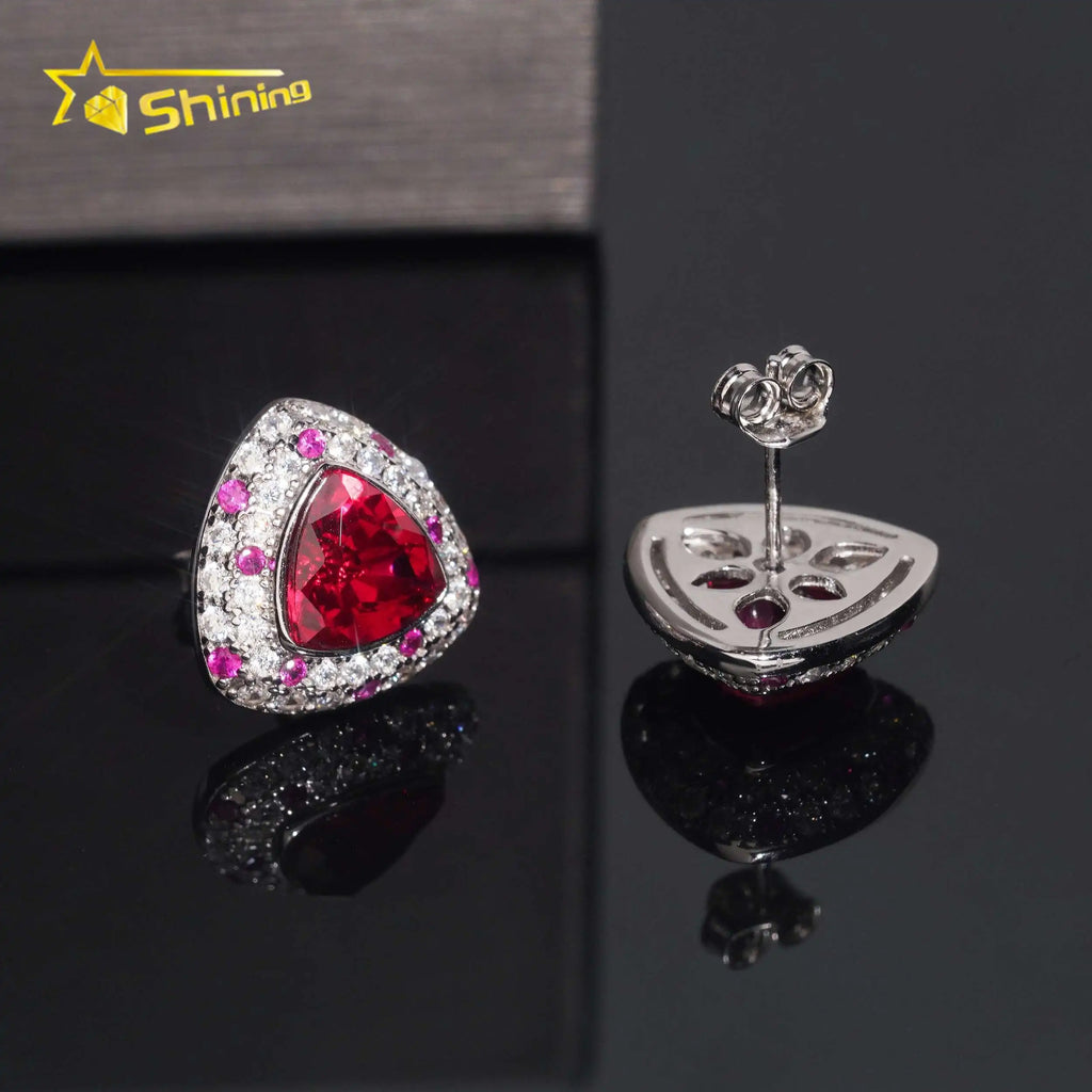 Women's Round Brilliant Cut VVS Moissanite & Lab Grown Ruby Push Back Stud Earrings 925 Sterling Silver