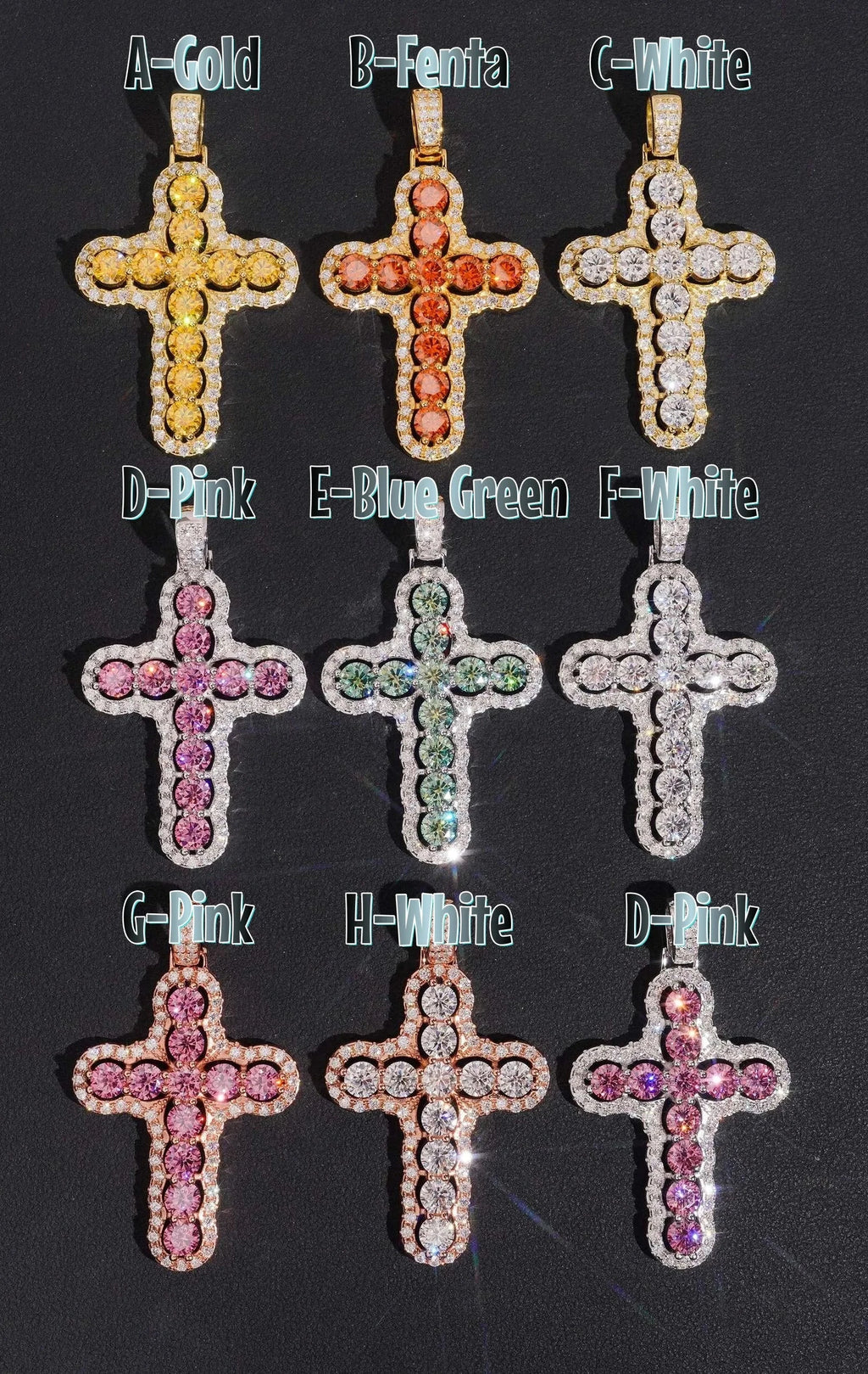 Unisex 925 Sterling Silver VVS Moissanite Crown Cross Iced Out Pendant P7405