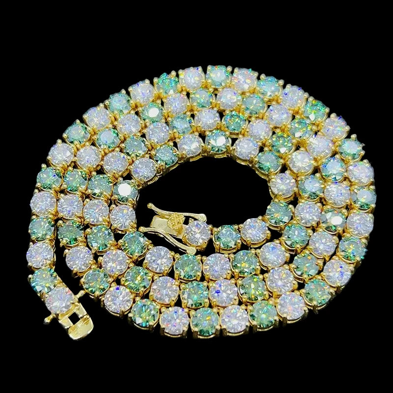 Unisex Iced Out 925 Sterling Silver VVS Moissanite Green Tennis Chain Necklace 5mm