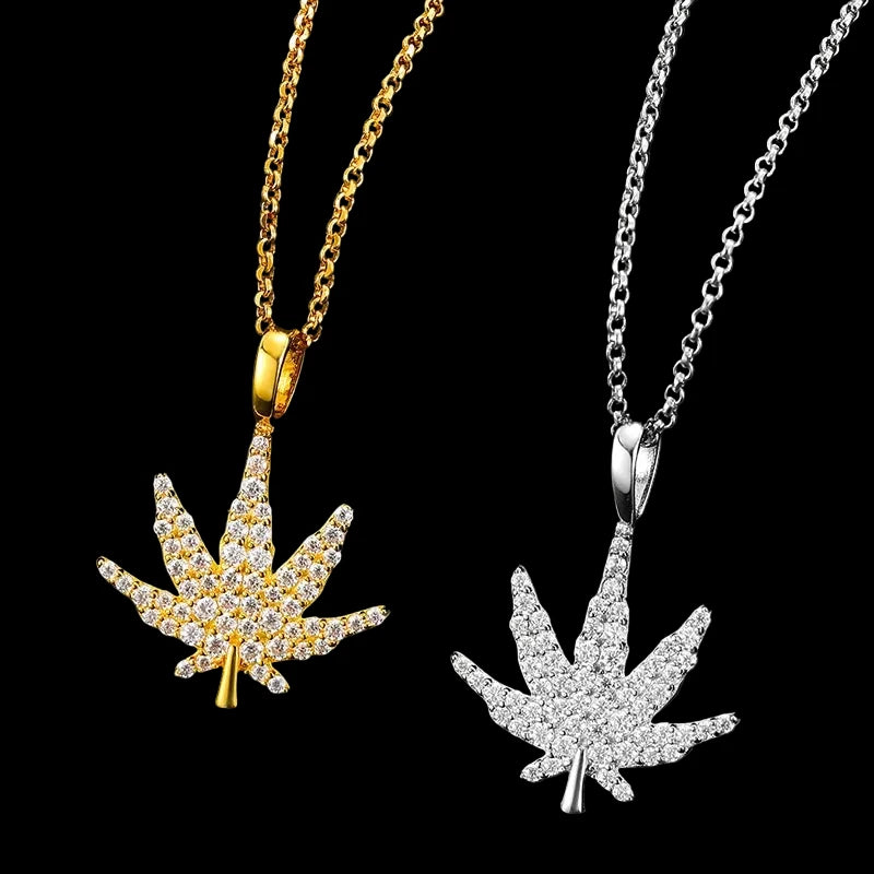 Unisex Iced Out Maple Leaf Pendant 925 Sterling Silver VVS Moissanite TQP0026