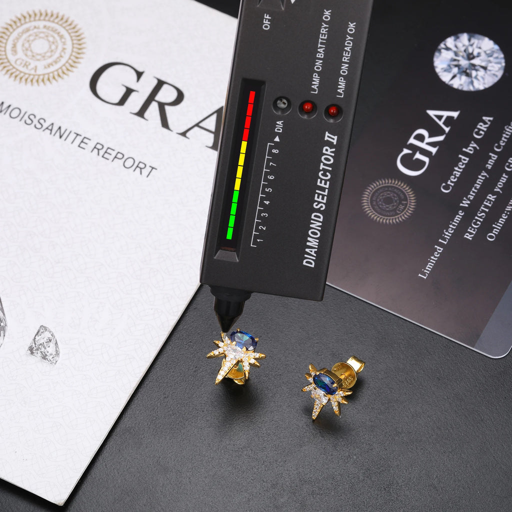 Men's Oval Cut VVS Moissanite Colorful CZ Diamond Iced Out Bee-sting Stud Earrings 925 Sterling Silver
