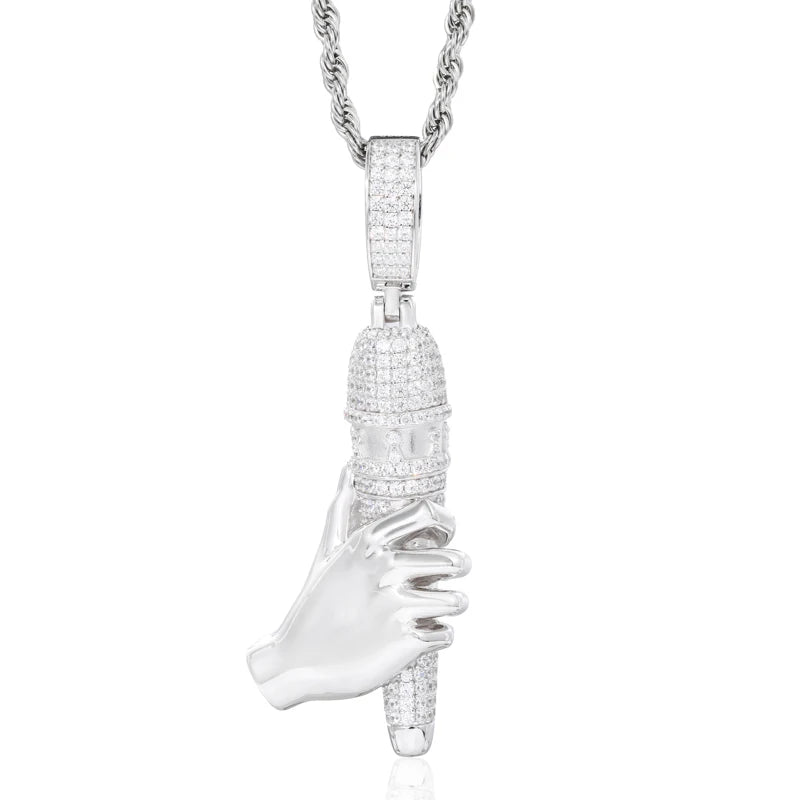 Unisex Iced Out Microphone Pendant 925 Sterling Silver VVS Moissanite TQP0839