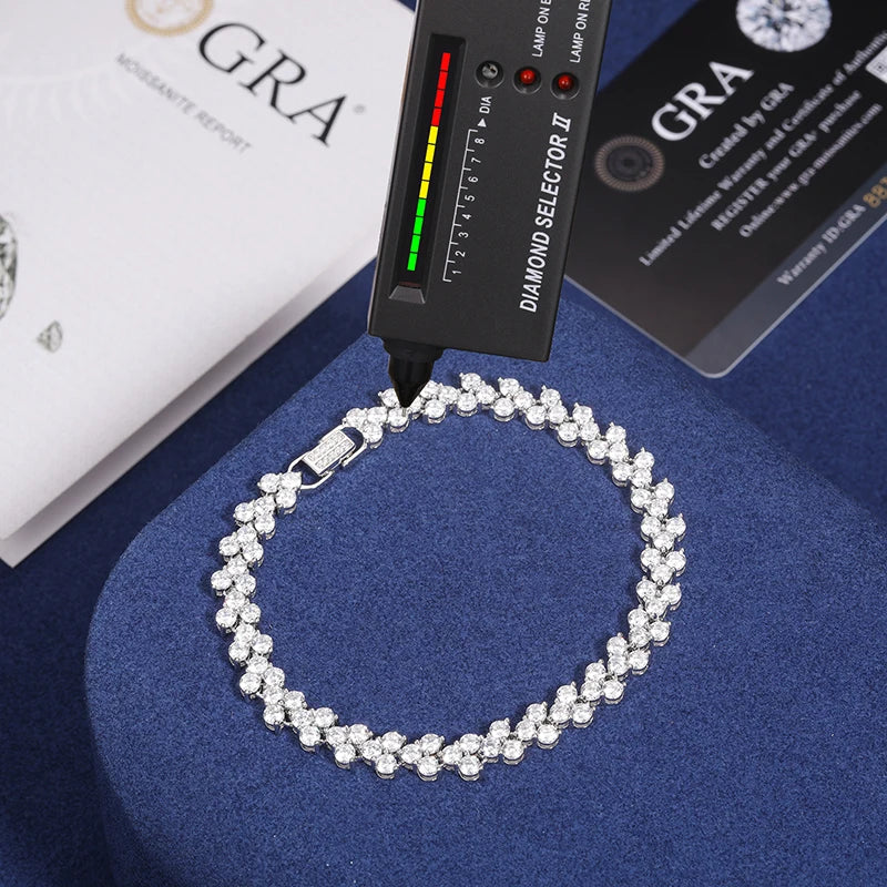 Unisex Iced Out 925 Sterling Silver VVS Moissanite Round Brilliant Cut Tennis Bracelet 6mm