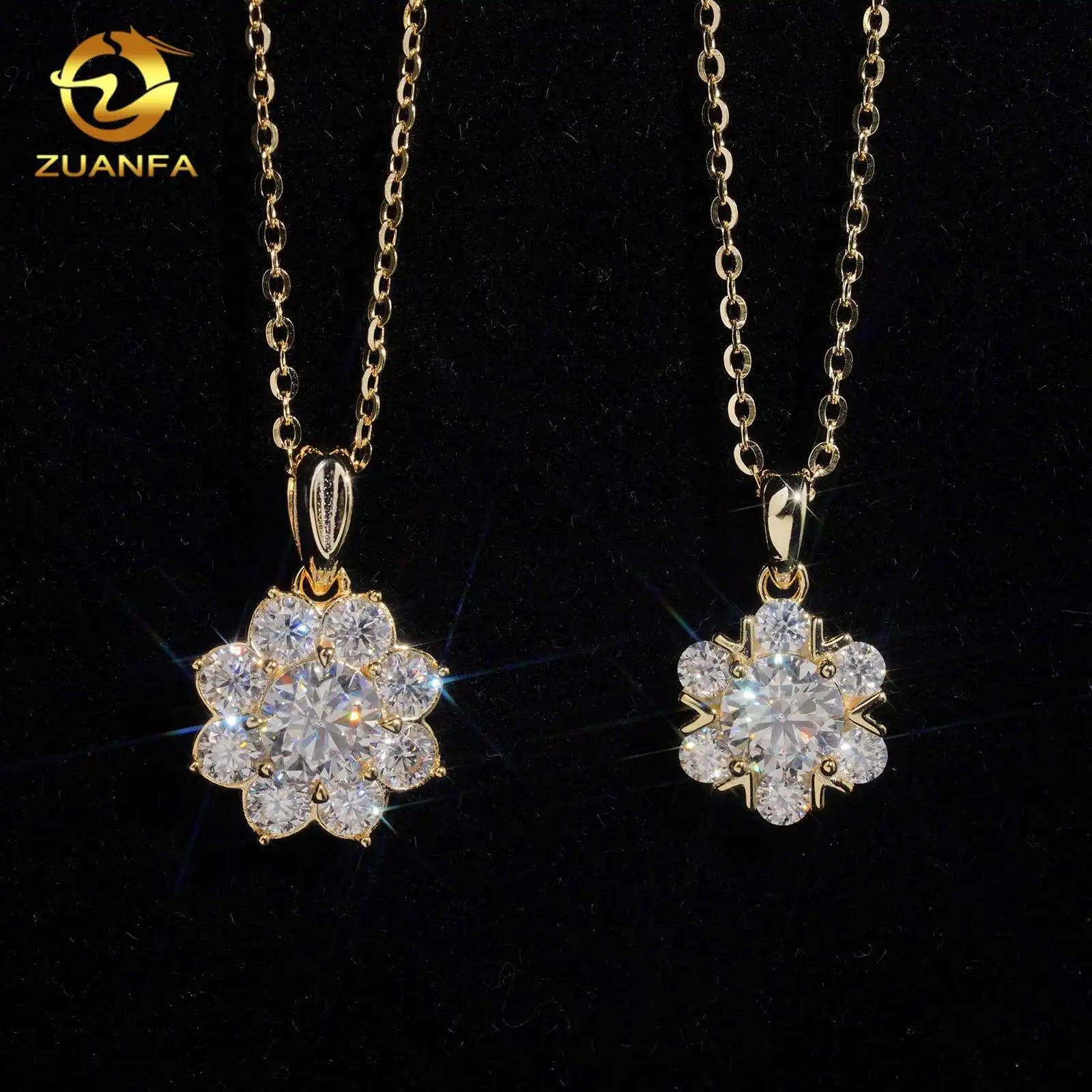 Unisex 925 Sterling Silver Moissanite Flower Shape Pendant Necklace