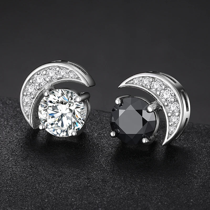 Unisex 925 Sterling Silver VVS Moissanite Sun and Moon Stud Earrings