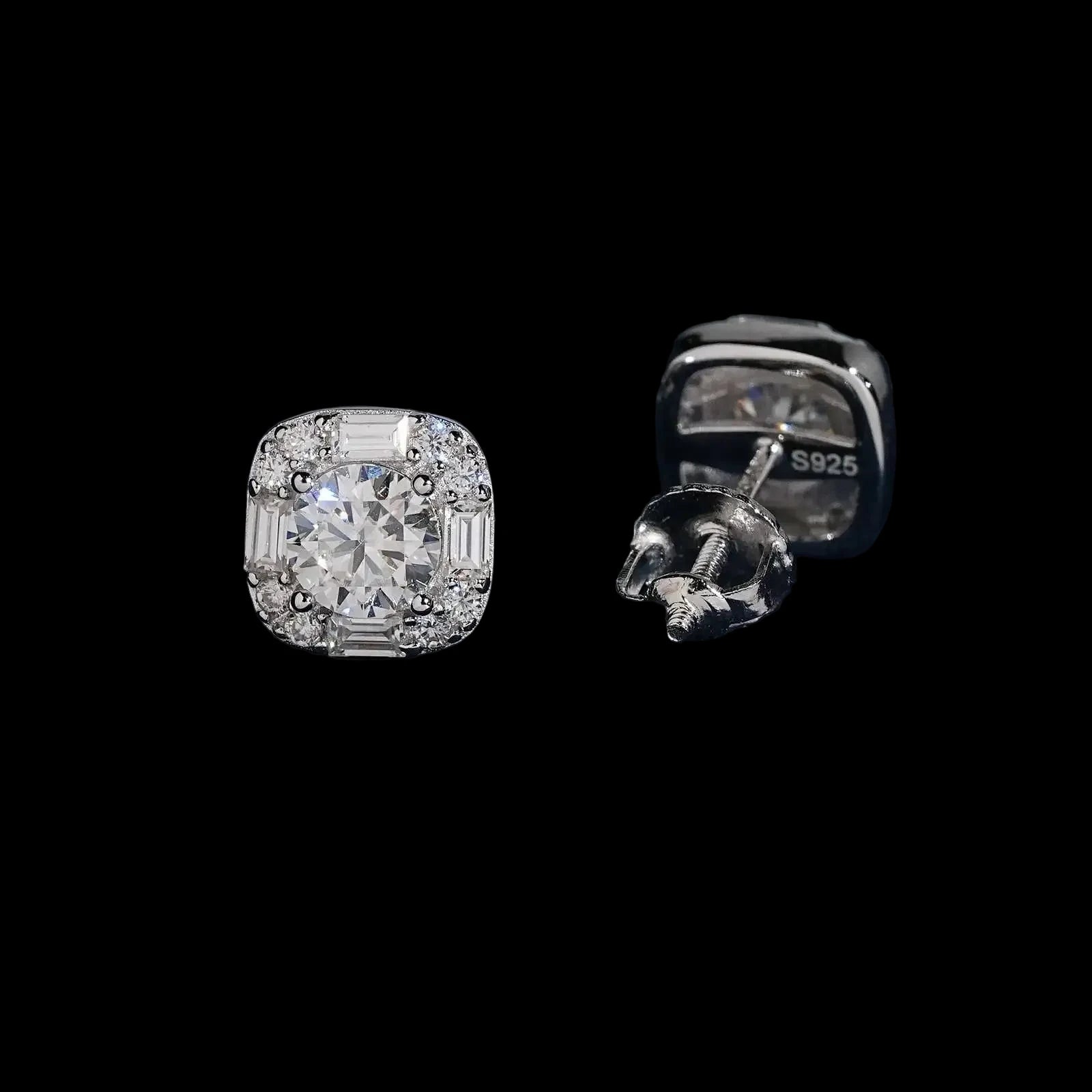 Unisex Iced Out 925 Sterling Silver Rhodium Plated VVS Moissanite Round Brilliant Cut Stud Earrings