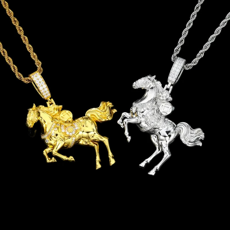 Men's Iced Out Horse Pendant 925 Sterling Silver VVS Moissanite TQP0835