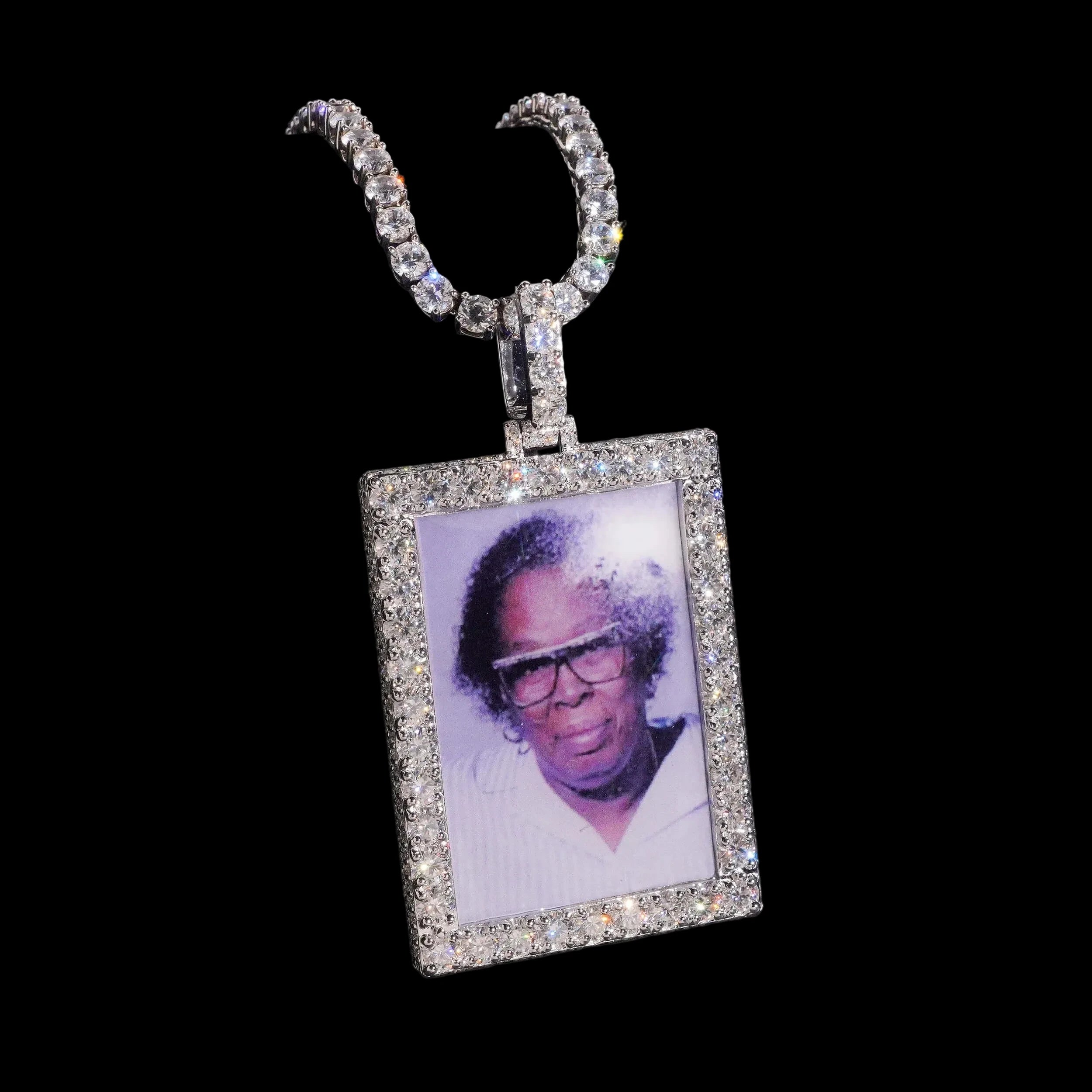 Unisex Custom Picture Memorial Iced Pendant 925 Sterling Silver VVS Moissanite