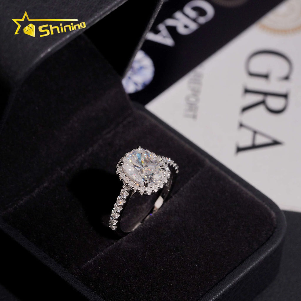 Unisex Cushion Cut 3ct VVS Moissanite Engagement Ring 925 Sterling Silver