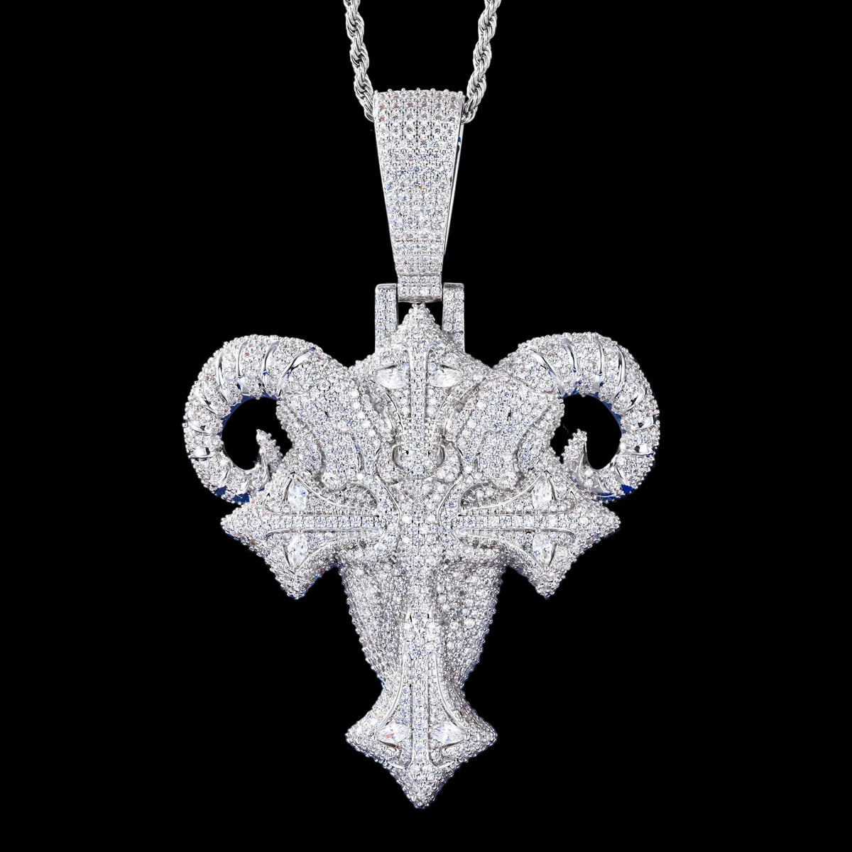Men's Gold Plated Moissanite Iced Out Cross Goat Head Pendant CZP1202