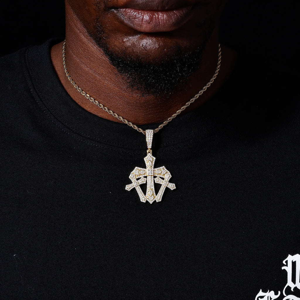 Men's 925 Sterling Silver VVS Moissanite Iced Out Triple Cross Pendant TQP0836