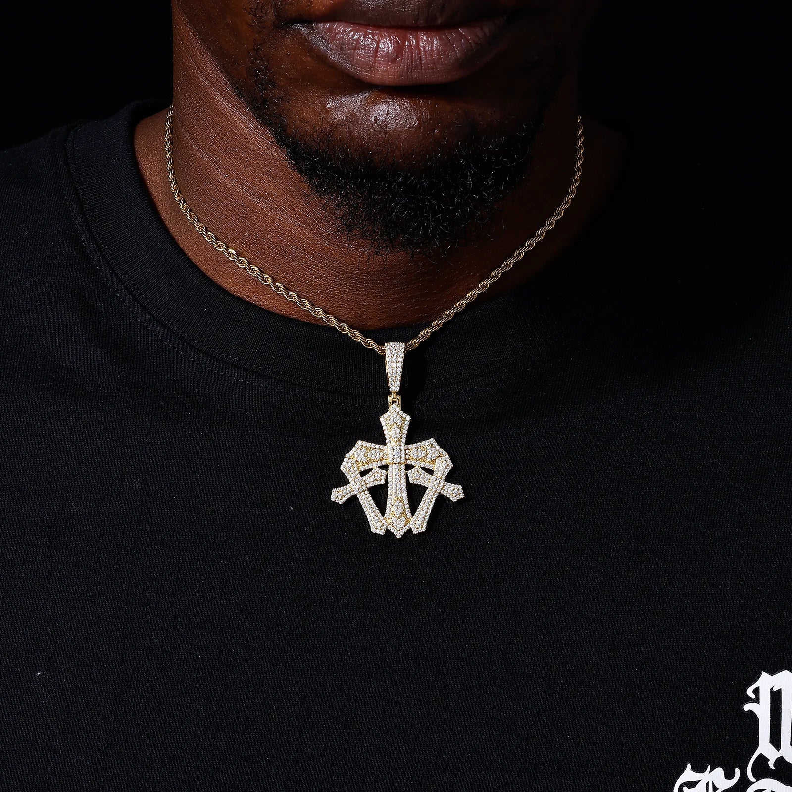 Men's 925 Sterling Silver VVS Moissanite Iced Out Triple Cross Pendant TQP0836